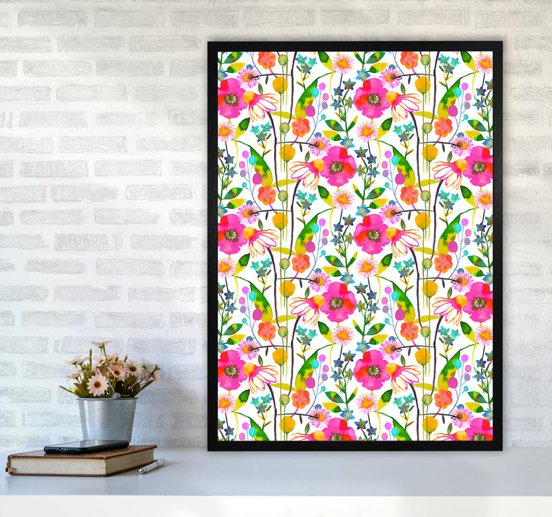 Happy Spring Flowers Abstract Art Print by Ninola Design A1 White Frame