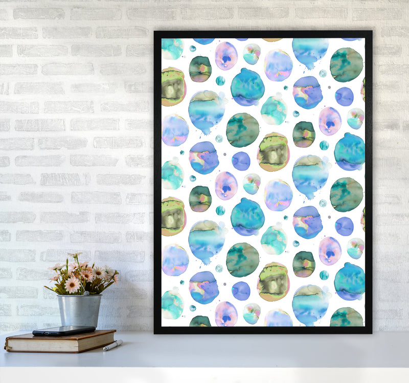 Big Watery Dots Blue Abstract Art Print by Ninola Design A1 White Frame