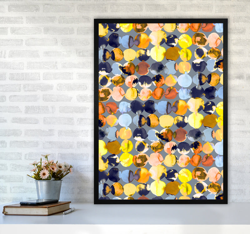 Ink Dots Blue Yellow Abstract Art Print by Ninola Design A1 White Frame