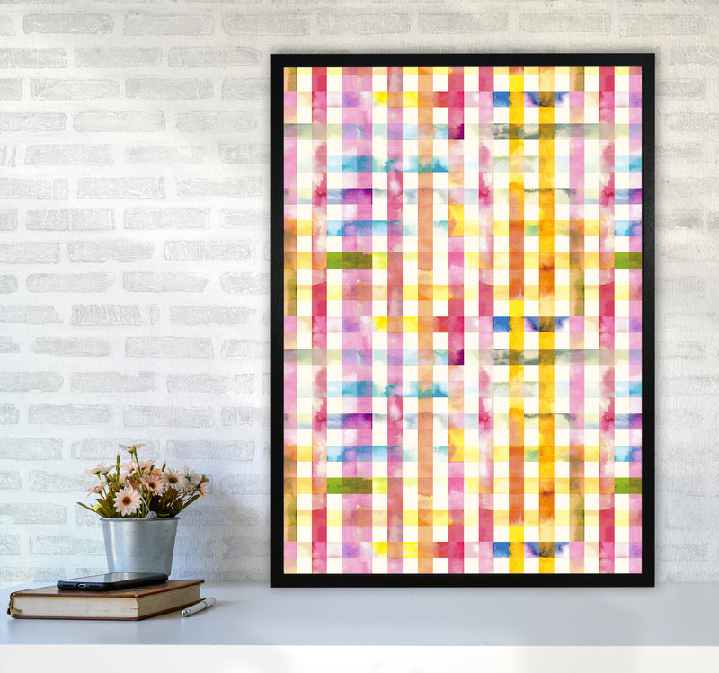Gingham Vichy Yellow Abstract Art Print by Ninola Design A1 White Frame