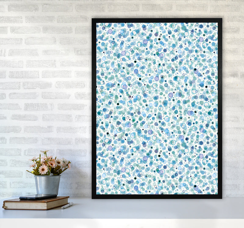 Cosmic Bubbles Blue Abstract Art Print by Ninola Design A1 White Frame