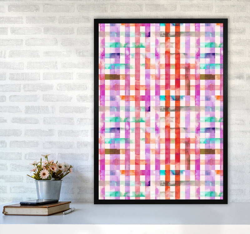Gingham Vichy Pink Abstract Art Print by Ninola Design A1 White Frame