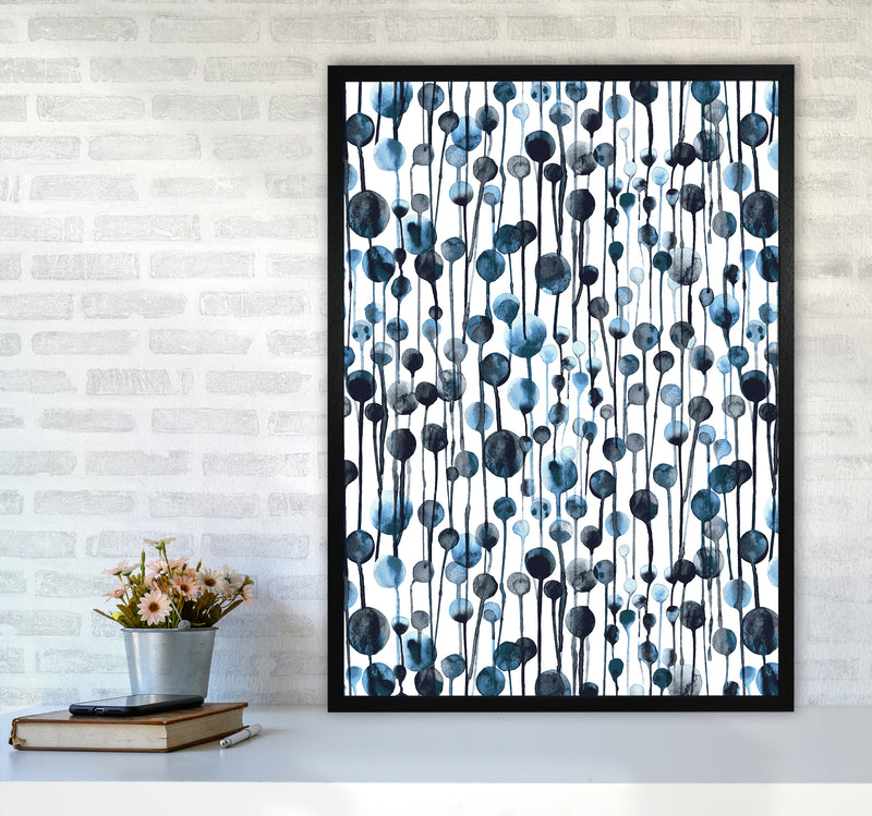 Dripping Dots Navy Abstract Art Print by Ninola Design A1 White Frame