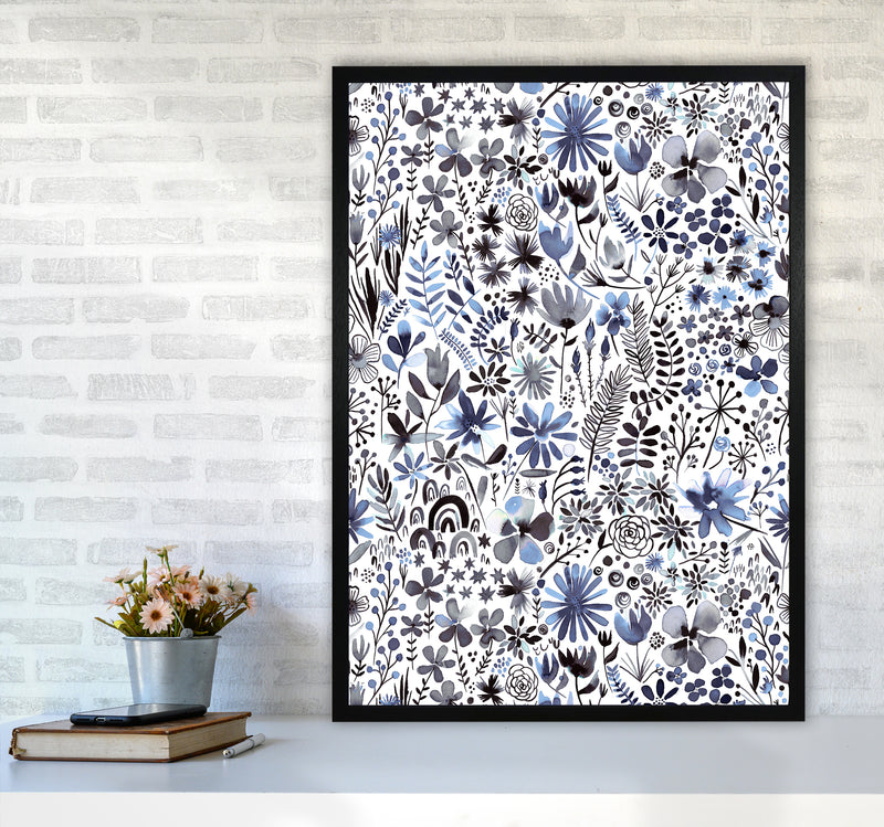 Winter Ink Flowers Abstract Art Print by Ninola Design A1 White Frame