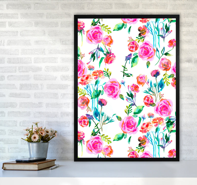 Roses Bouquet Pink Abstract Art Print by Ninola Design A1 White Frame