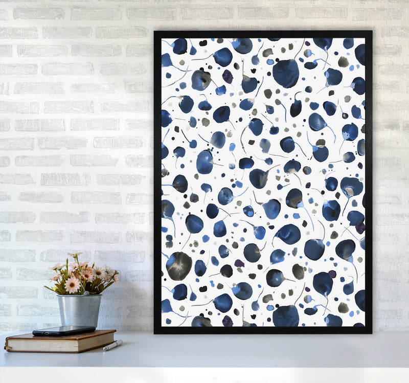 Flying Seeds Blue Abstract Art Print by Ninola Design A1 White Frame