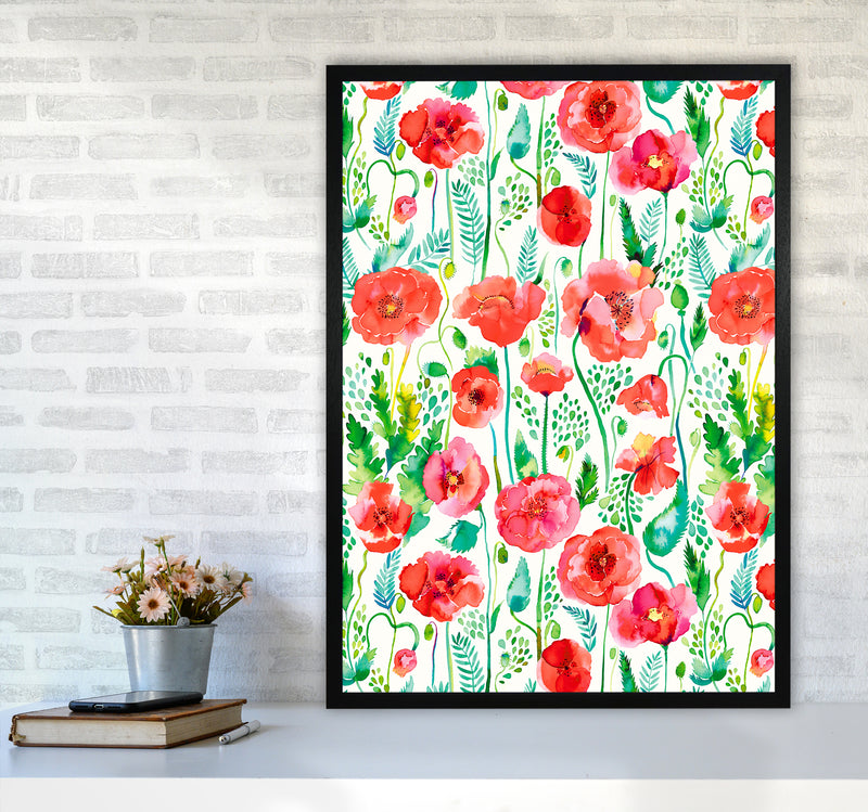 Poppies Red Abstract Art Print by Ninola Design A1 White Frame