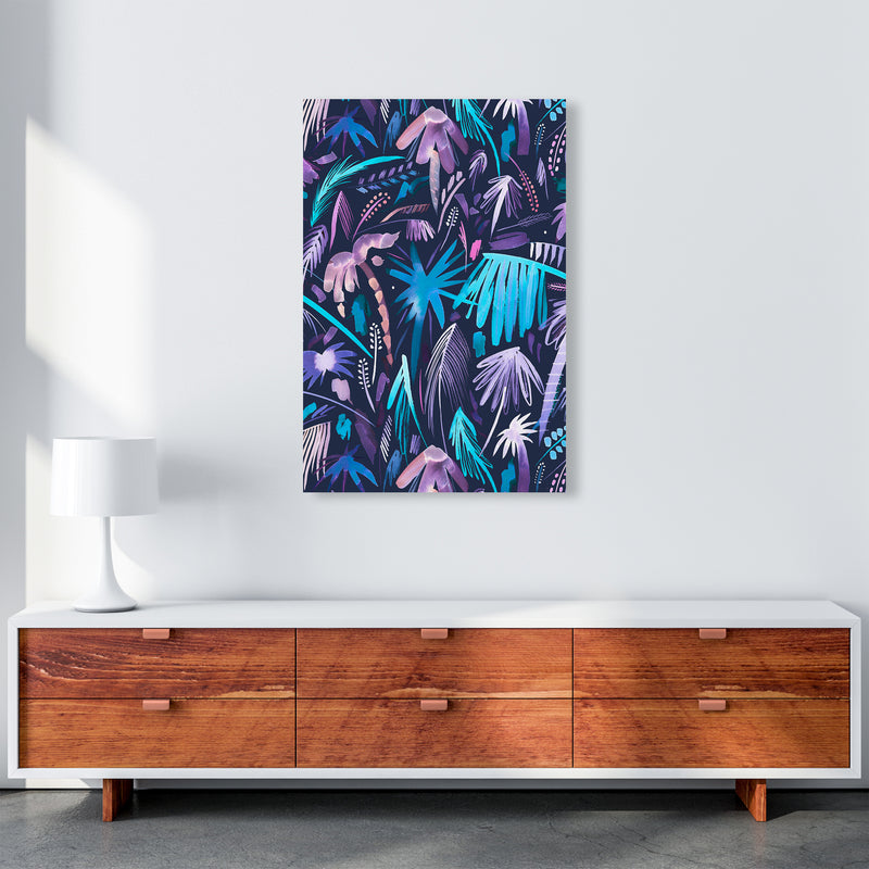 Brushstrokes Tropical Palms Navy Abstract Art Print by Ninola Design A1 Canvas