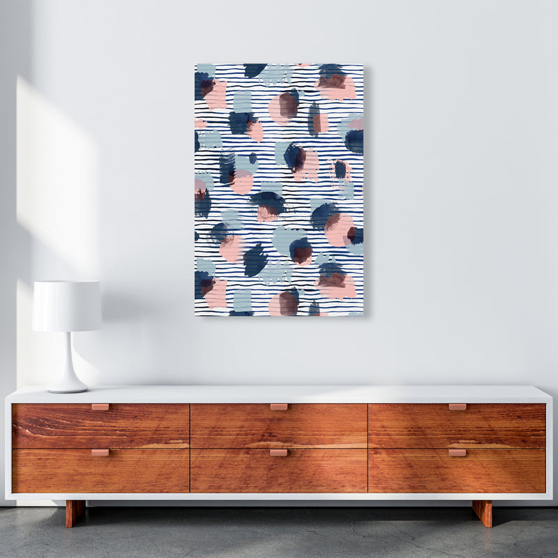 Watercolor Stains Stripes Navy Abstract Art Print by Ninola Design A1 Canvas