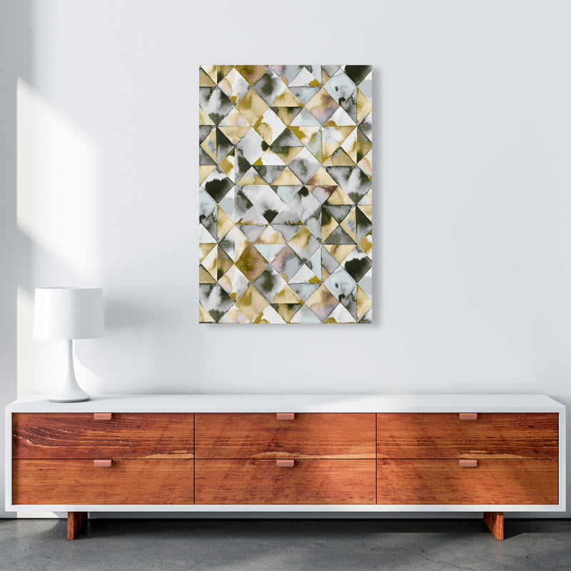 Moody Triangles Gold Silver Abstract Art Print by Ninola Design A1 Canvas