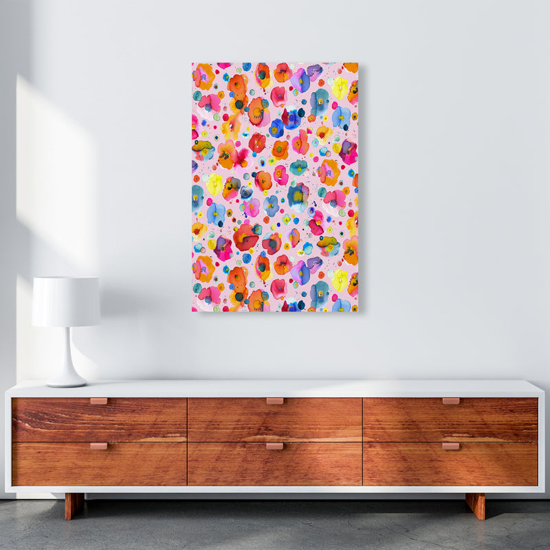 Bohemian Naive Flowers Pink Abstract Art Print by Ninola Design A1 Canvas