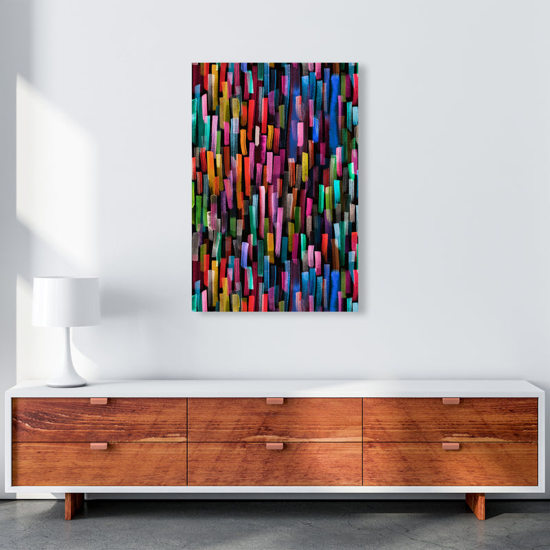 Colorful Brushstrokes Black Abstract Art Print by Ninola Design A1 Canvas