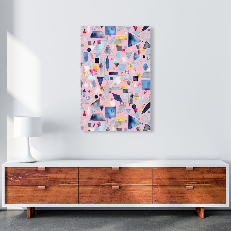 Geometric Pieces Pink Abstract Art Print by Ninola Design A1 Canvas