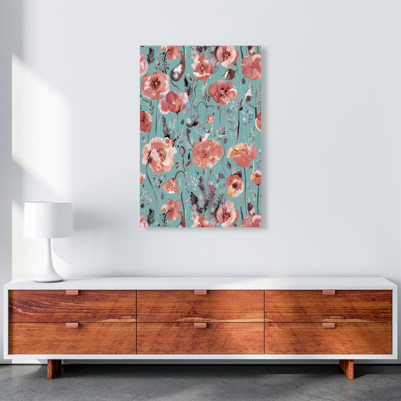 Poppies Red Green Abstract Art Print by Ninola Design A1 Canvas