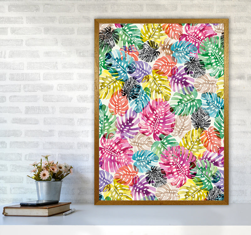 Tropical Monstera Leaves Multicolored Abstract Art Print by Ninola Design A1 Print Only