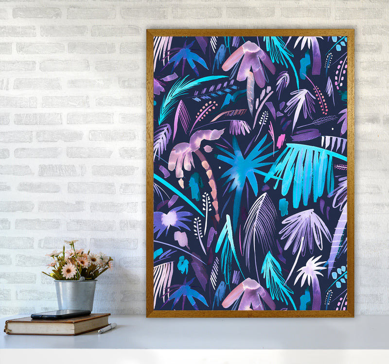 Brushstrokes Tropical Palms Navy Abstract Art Print by Ninola Design A1 Print Only
