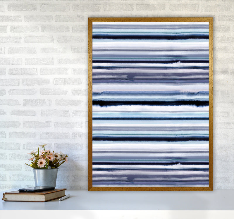 Degrade Stripes Watercolor Navy Abstract Art Print by Ninola Design A1 Print Only