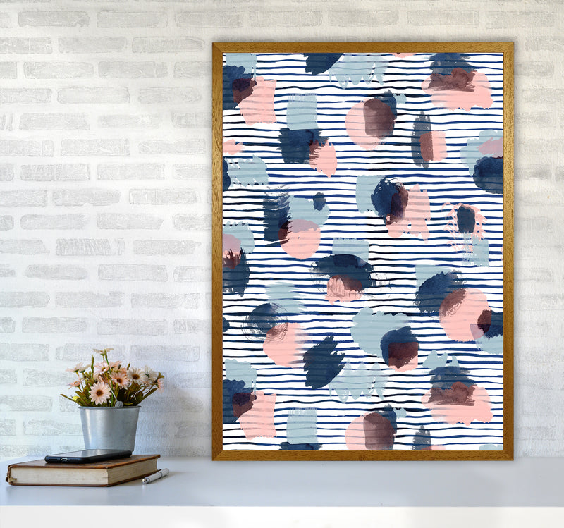 Watercolor Stains Stripes Navy Abstract Art Print by Ninola Design A1 Print Only