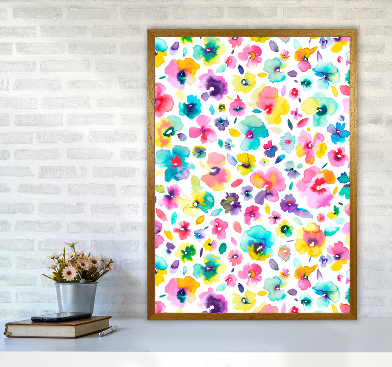 Tropical Flowers Multicolored Abstract Art Print by Ninola Design A1 Print Only