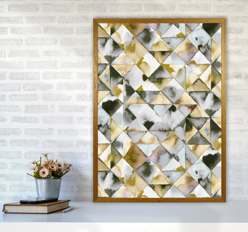 Moody Triangles Gold Silver Abstract Art Print by Ninola Design A1 Print Only