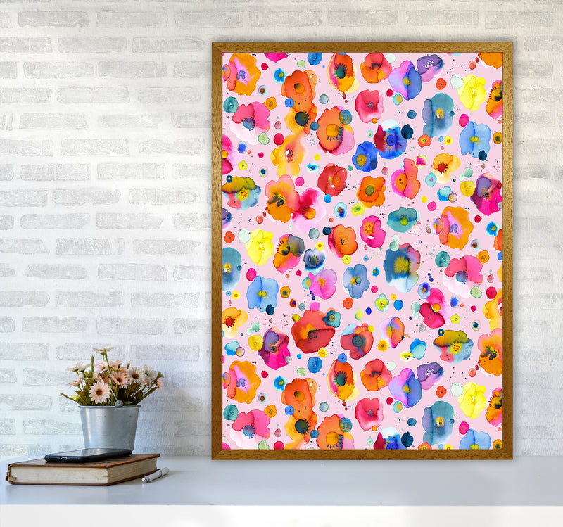 Bohemian Naive Flowers Pink Abstract Art Print by Ninola Design A1 Print Only