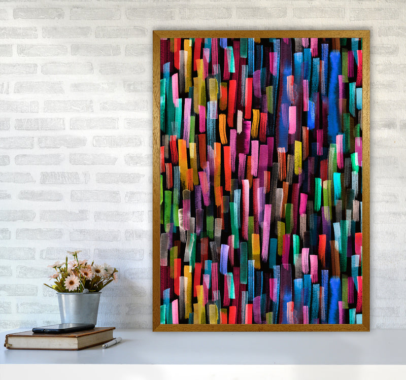 Colorful Brushstrokes Black Abstract Art Print by Ninola Design A1 Print Only