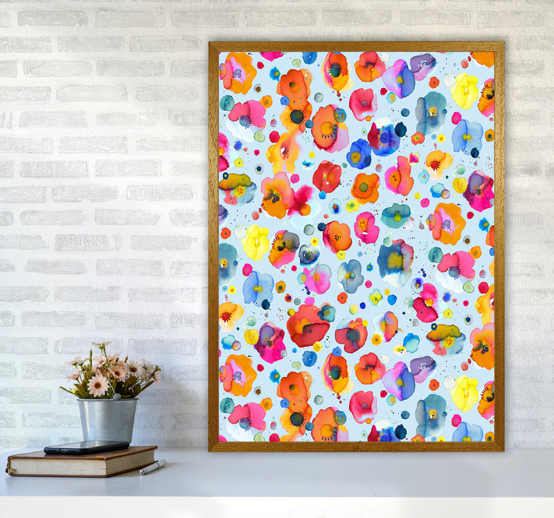 Bohemian Naive Flowers Blue Abstract Art Print by Ninola Design A1 Print Only