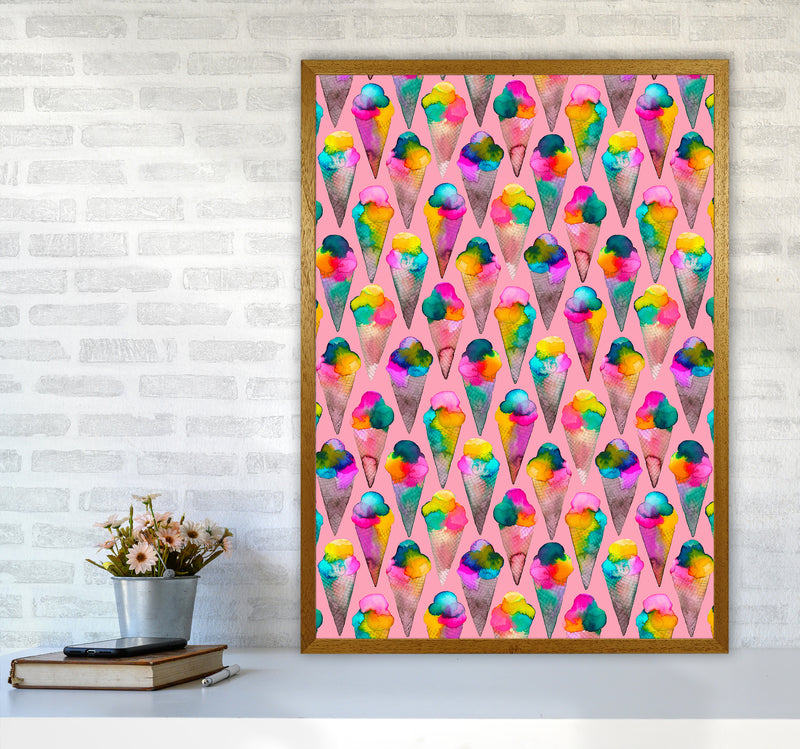 Cute Ice Creams Kids Pink Abstract Art Print by Ninola Design A1 Print Only