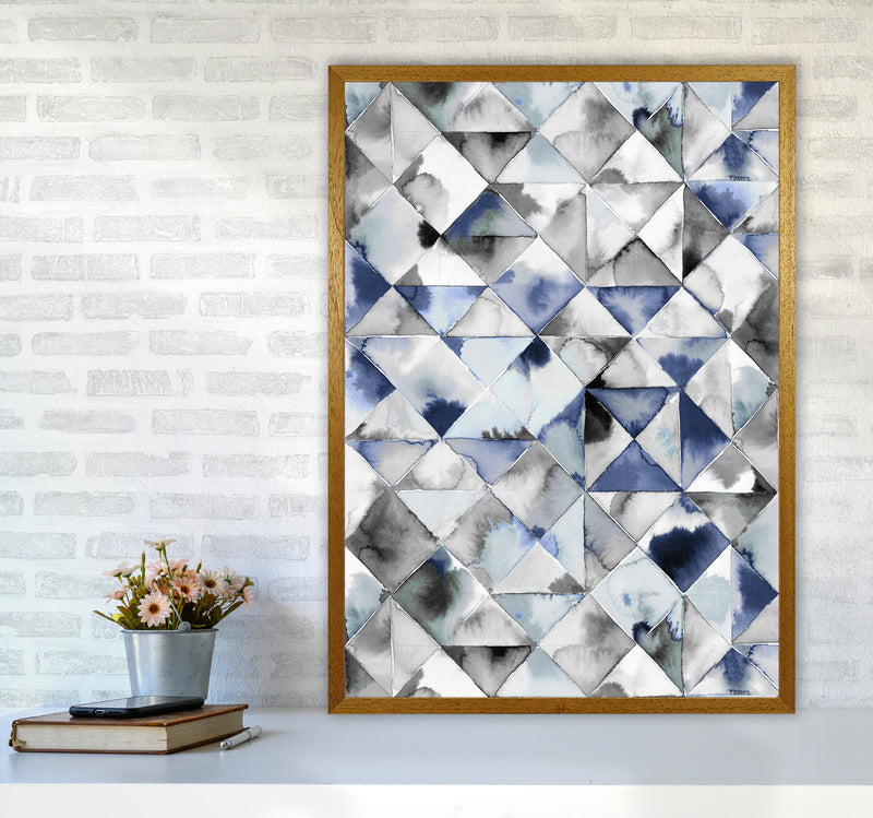 Moody Triangles Cold Blue Abstract Art Print by Ninola Design A1 Print Only