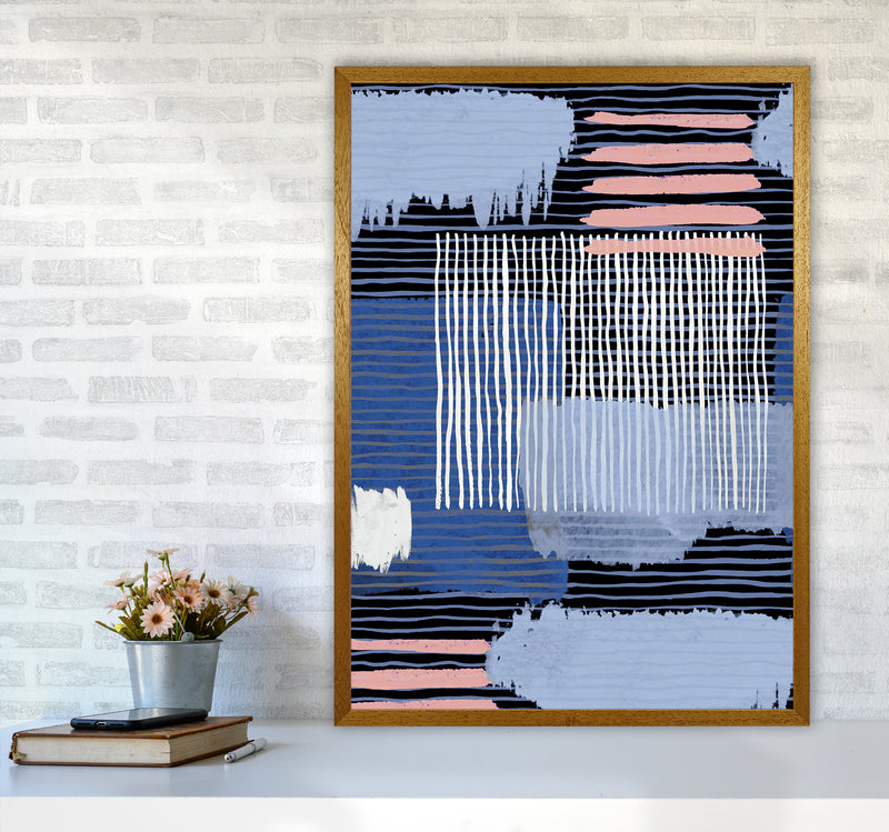 Abstract Striped Geo Blue Abstract Art Print by Ninola Design A1 Print Only