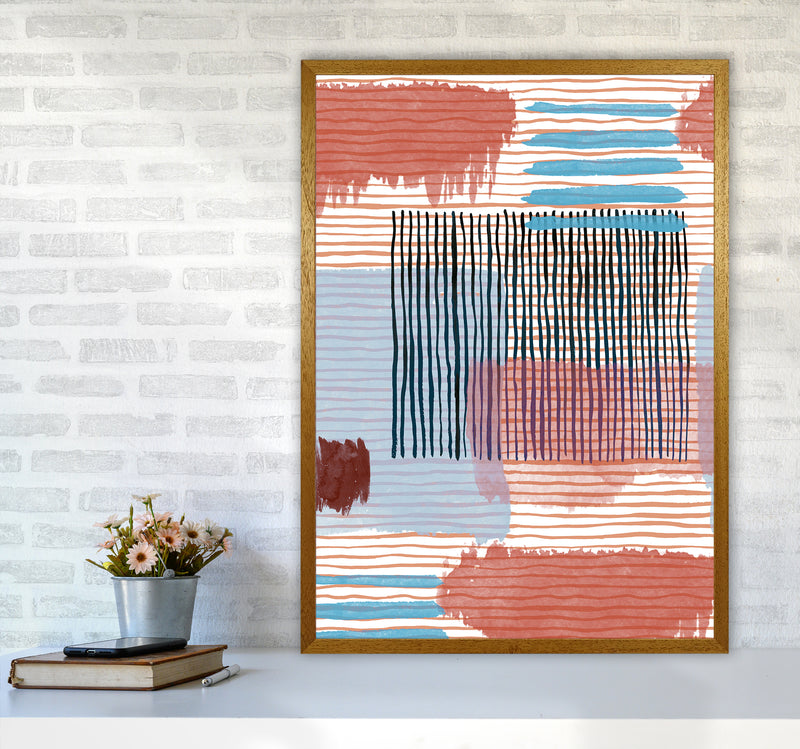 Abstract Striped Geo Red Abstract Art Print by Ninola Design A1 Print Only