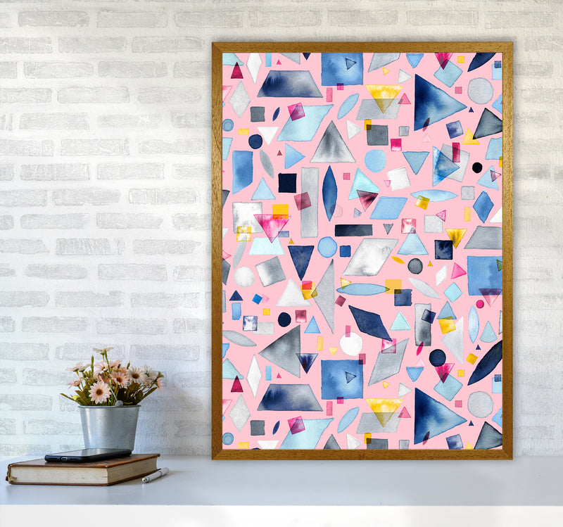 Geometric Pieces Pink Abstract Art Print by Ninola Design A1 Print Only