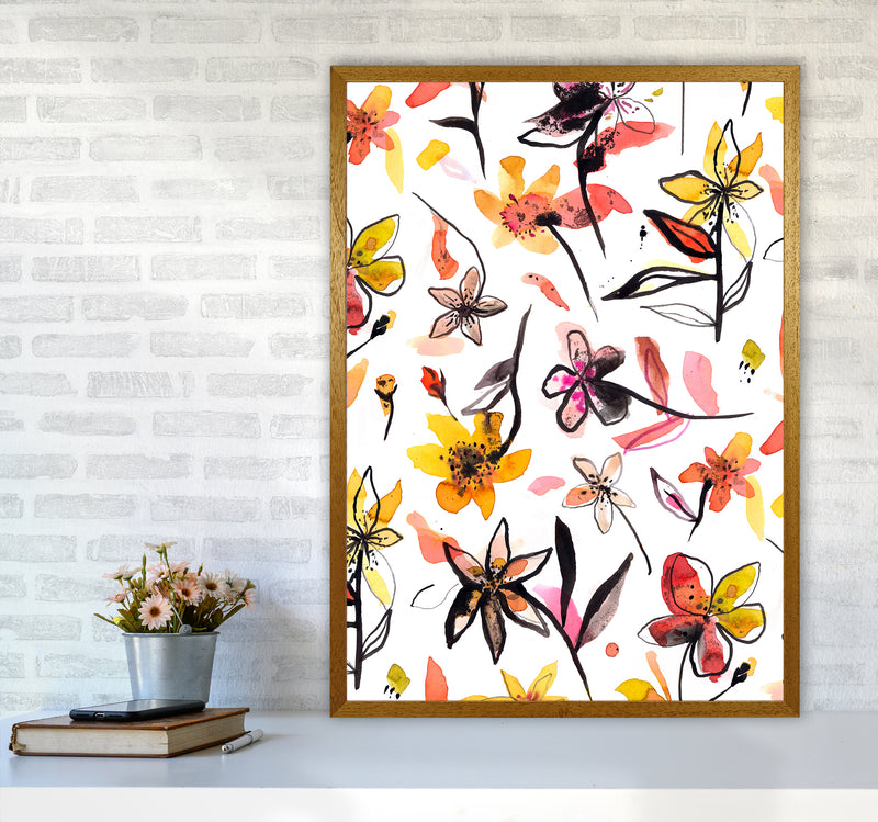 Ink Flowers Yellow Abstract Art Print by Ninola Design A1 Print Only