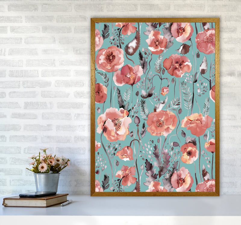 Poppies Red Green Abstract Art Print by Ninola Design A1 Print Only