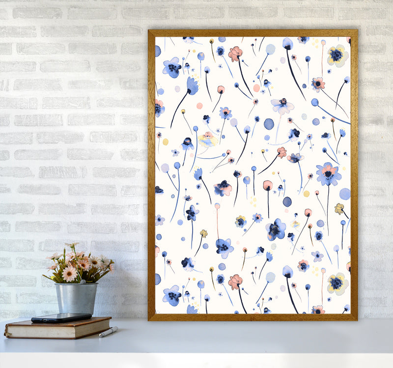 Blue Soft Flowers Abstract Art Print by Ninola Design A1 Print Only