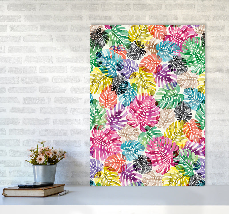 Tropical Monstera Leaves Multicolored Abstract Art Print by Ninola Design A1 Black Frame