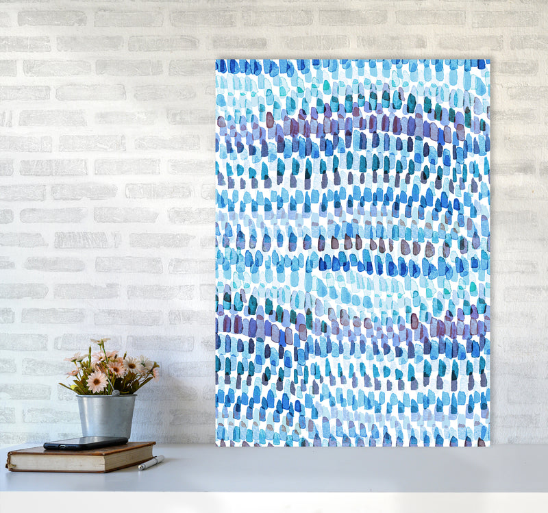 Artsy Strokes Stripes Colorful Blue Abstract Art Print by Ninola Design A1 Black Frame