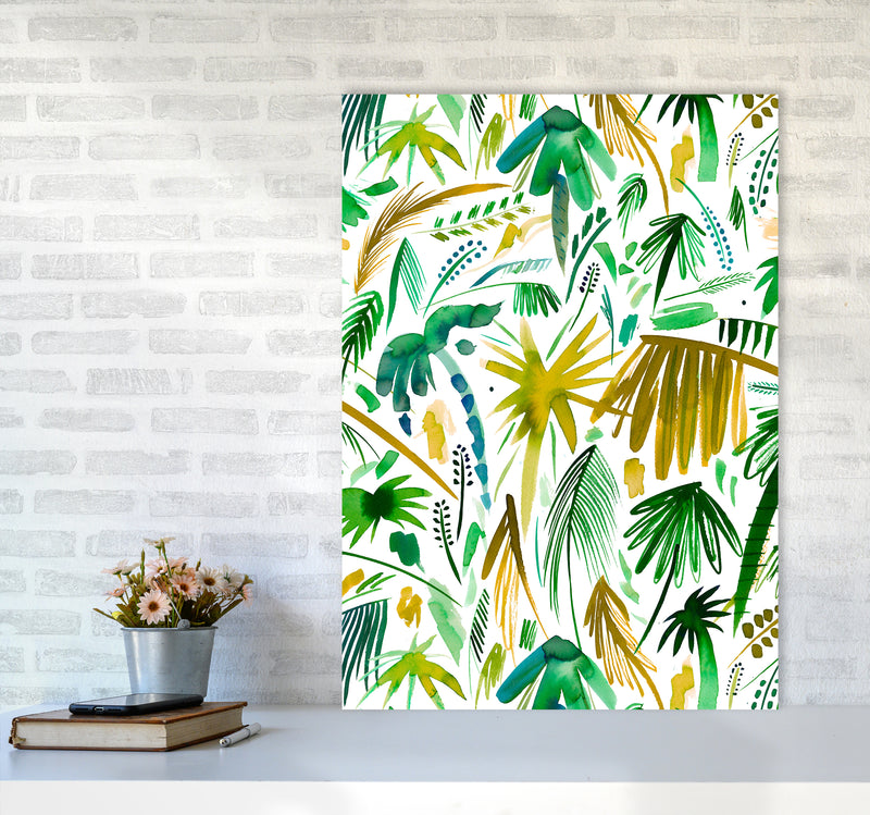 Brushstrokes Tropical Palms Green Abstract Art Print by Ninola Design A1 Black Frame