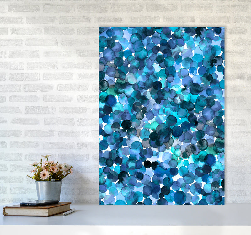 Overlapped Watercolor Dots Blue Abstract Art Print by Ninola Design A1 Black Frame