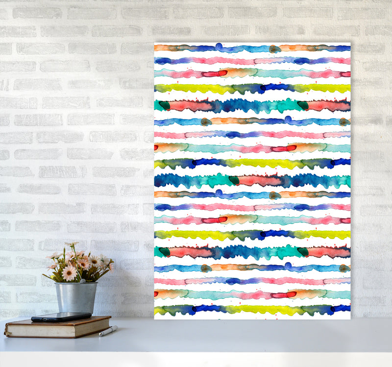 Gradient Watercolor Lines Blue Abstract Art Print by Ninola Design A1 Black Frame