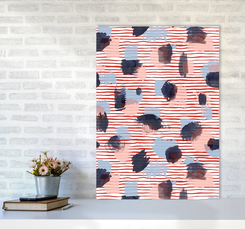 Watercolor Stains Stripes Red Abstract Art Print by Ninola Design A1 Black Frame