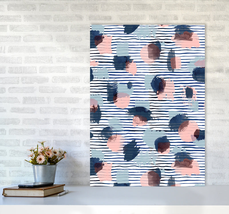 Watercolor Stains Stripes Navy Abstract Art Print by Ninola Design A1 Black Frame