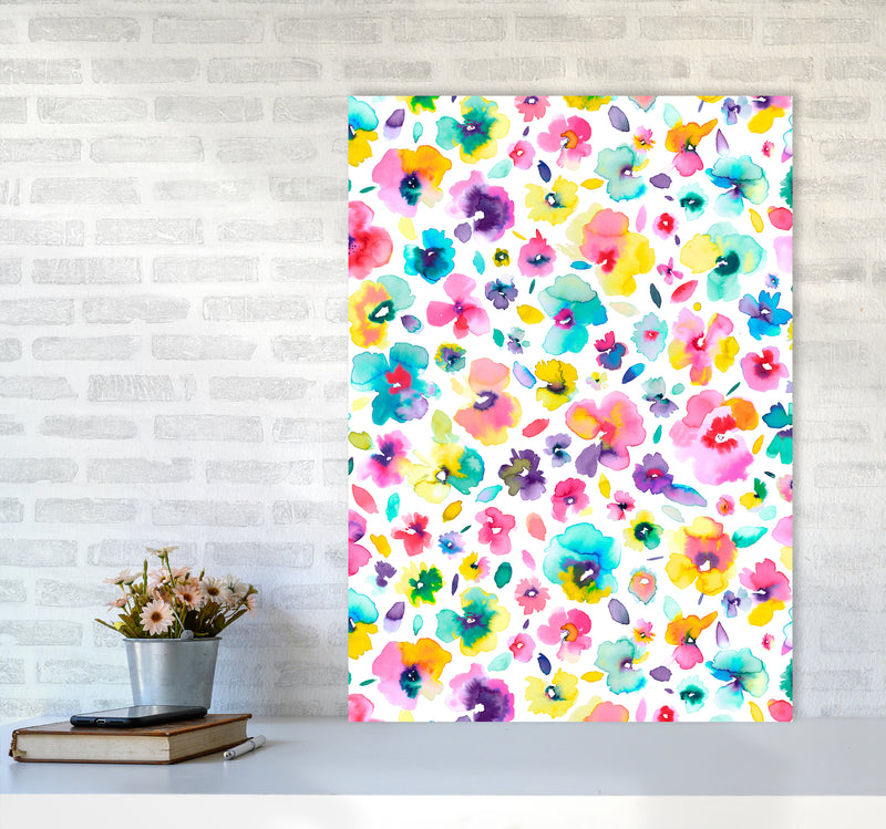 Tropical Flowers Multicolored Abstract Art Print by Ninola Design A1 Black Frame