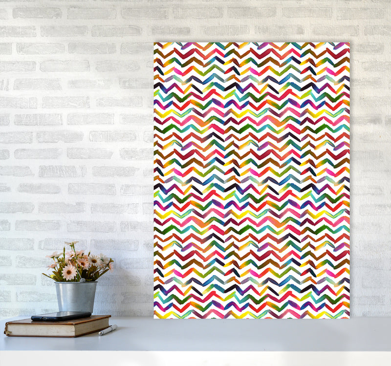 Chevron Stripes Multicolored Abstract Art Print by Ninola Design A1 Black Frame