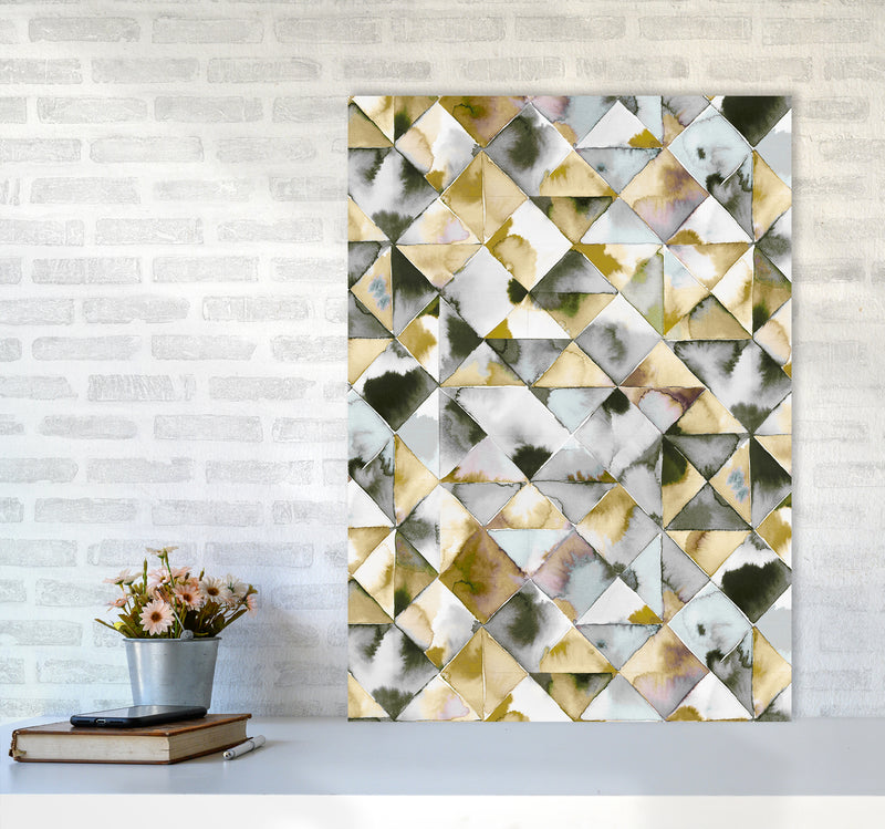 Moody Triangles Gold Silver Abstract Art Print by Ninola Design A1 Black Frame