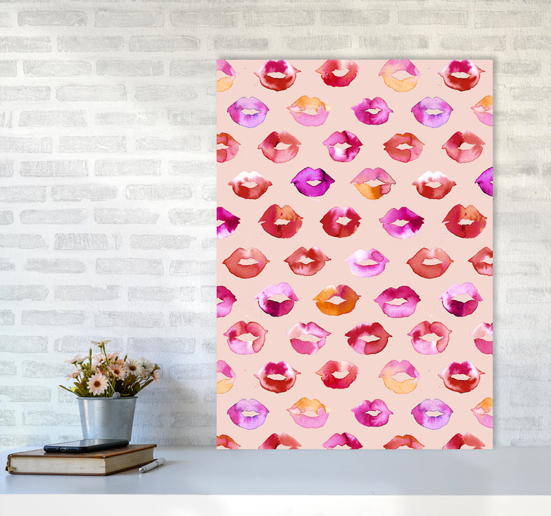 Sweet Love Kisses Pink Lips Abstract Art Print by Ninola Design A1 Black Frame