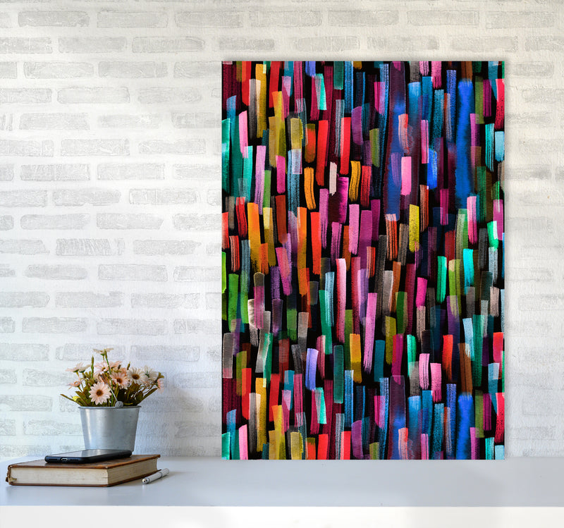 Colorful Brushstrokes Black Abstract Art Print by Ninola Design A1 Black Frame