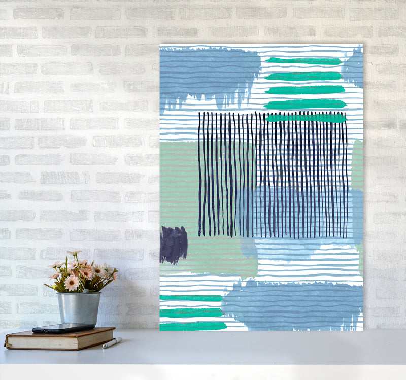Abstract Striped Geo Green Abstract Art Print by Ninola Design A1 Black Frame