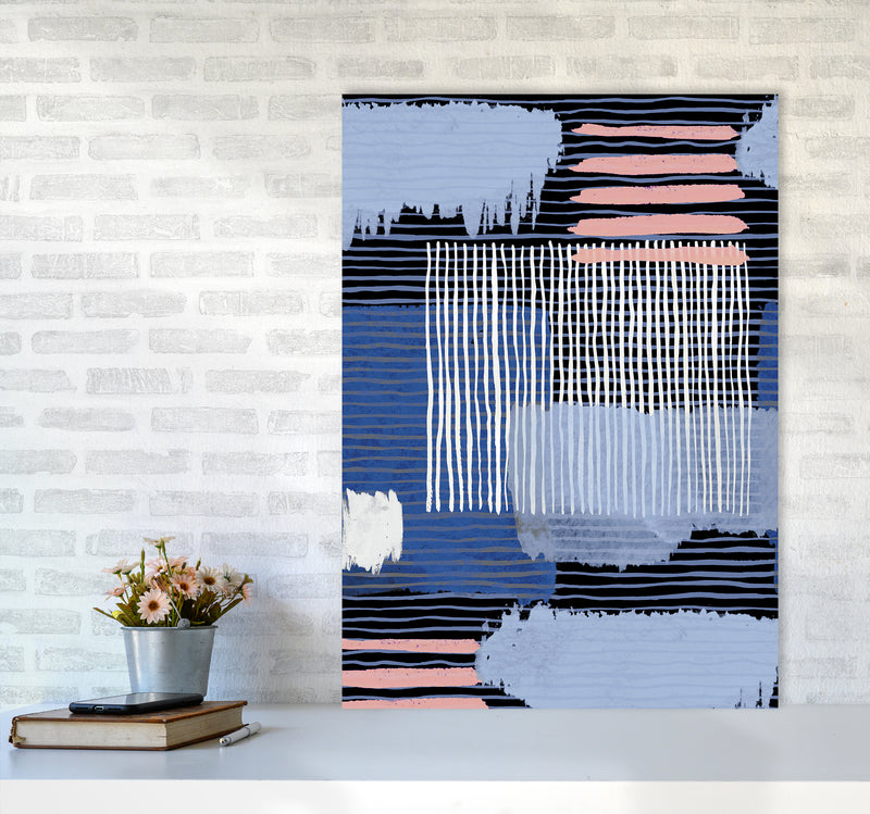 Abstract Striped Geo Blue Abstract Art Print by Ninola Design A1 Black Frame