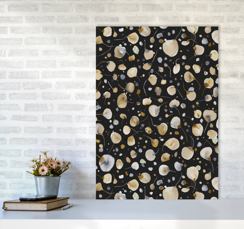 Flying Seeds Gold Silver Abstract Art Print by Ninola Design A1 Black Frame